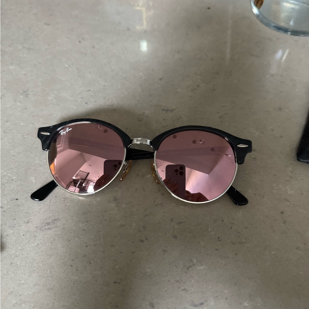 Ray Ban Clubmaster Sunglasses with rose pink lenses and black frame